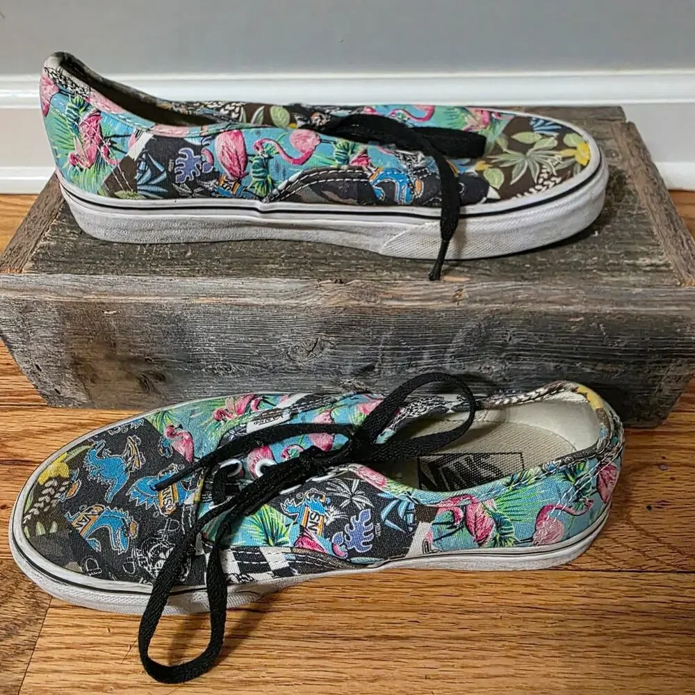 ​Vans Authentic Multi Print Mashup Flamingos Dinosaurs Shoes Men 6 Women 7.5
